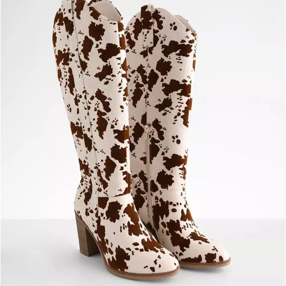 Lorayne Cow Print Tall Boot - Picture 1 of 6